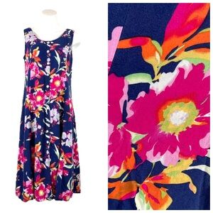 Vintage 90s Bright Floral Sleeveless Button Front Midi Sundress Petite Large